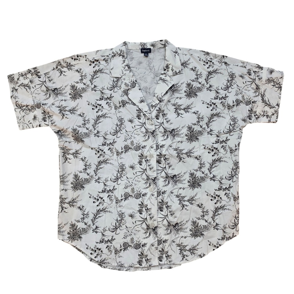 GapBody Poplin PJ Dolman Shirt XS Off White Botanical Floral Cotton NEW